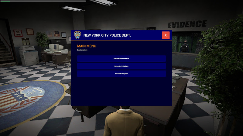 The police computer's main menu.